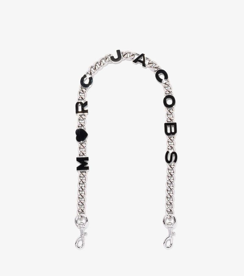 Akcesoria Do Toreb Damskie Marc Jacobs Heart Charm Chain Shoulder Paskiem Czarne Srebrne | 32TGOKHRF