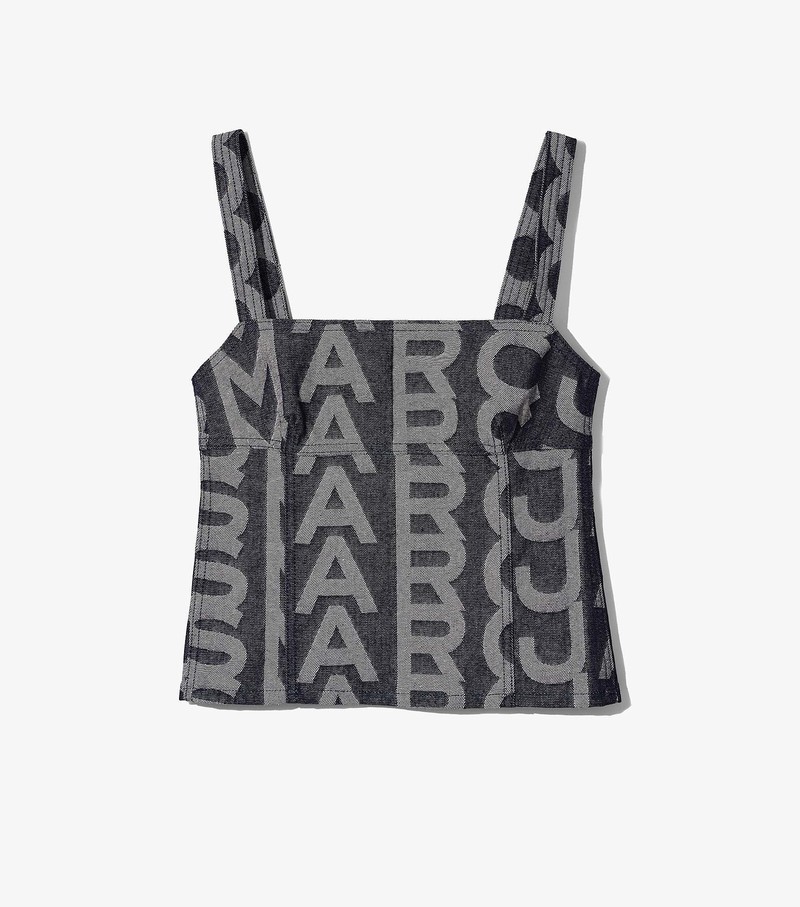 Bluzka Damskie Marc Jacobs Monogram Denim Bustier Top Szare Białe | 76EVPTCBG