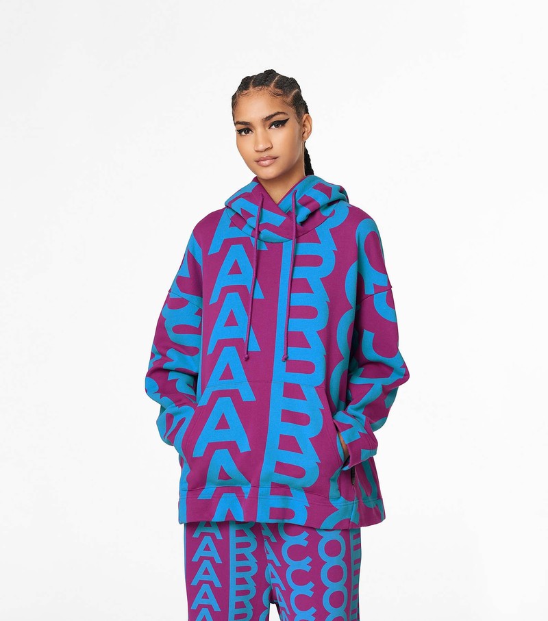 Bluzy Z Kapturem Damskie Marc Jacobs Monogram Oversized Fioletowe Niebieskie | 17NFMOUXC