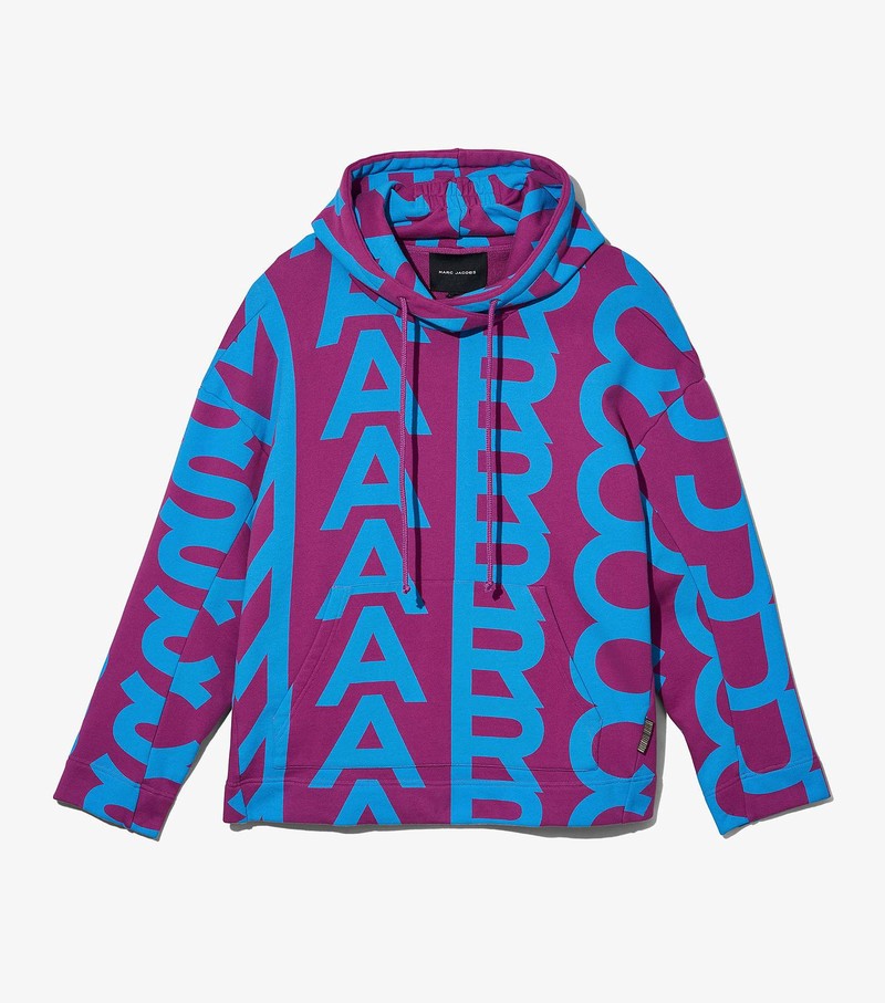 Bluzy Z Kapturem Damskie Marc Jacobs Monogram Oversized Fioletowe Niebieskie | 17NFMOUXC