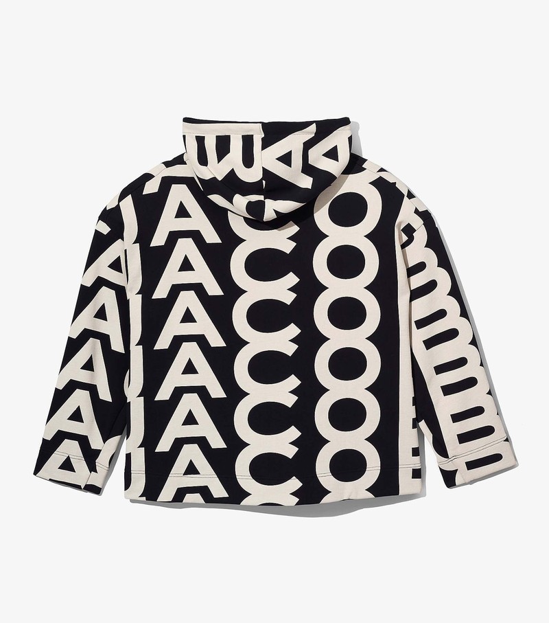 Bluzy Z Kapturem Damskie Marc Jacobs Monogram Oversized Czarne Białe | 64IQGAOFU