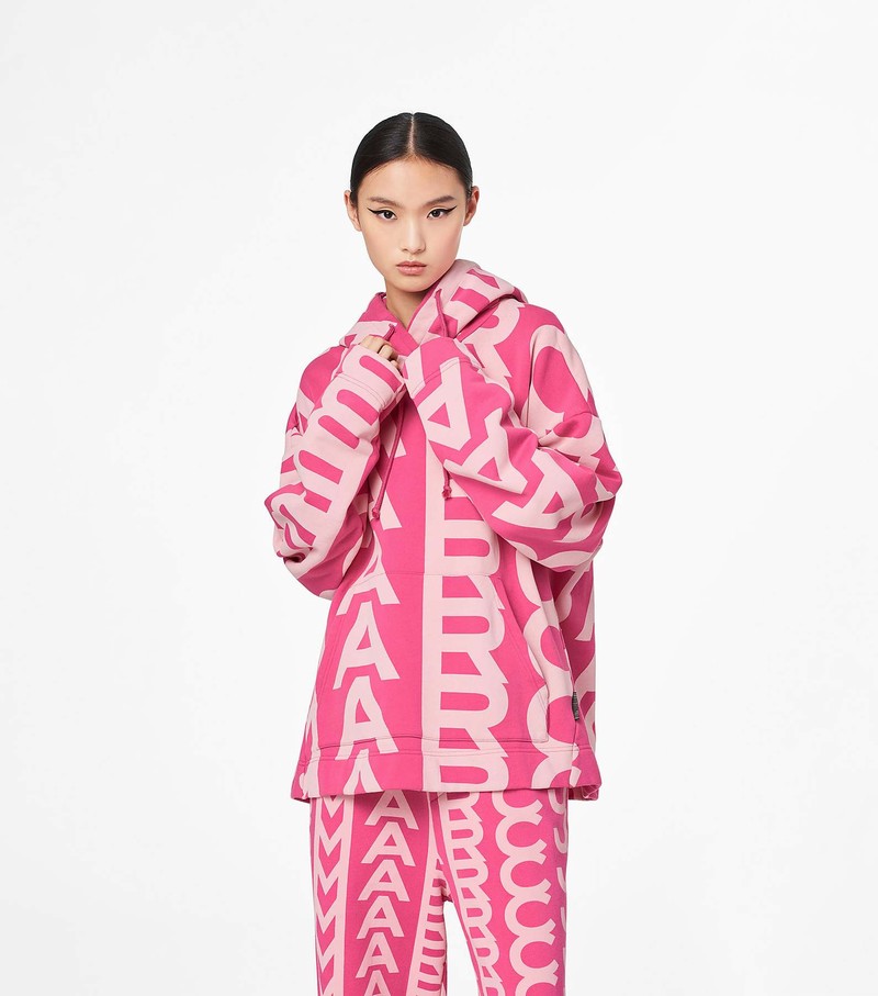 Bluzy Z Kapturem Damskie Marc Jacobs Monogram Oversized Różowe Białe | 84OTGXBIP