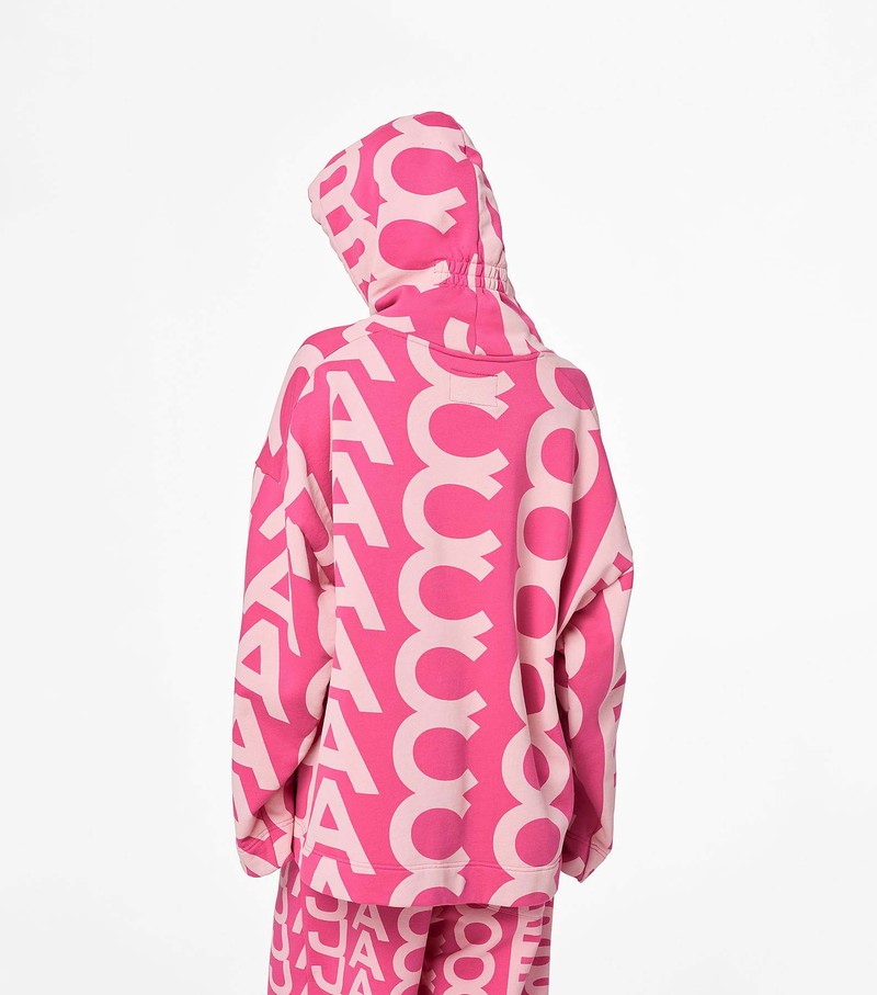 Bluzy Z Kapturem Damskie Marc Jacobs Monogram Oversized Różowe Białe | 84OTGXBIP