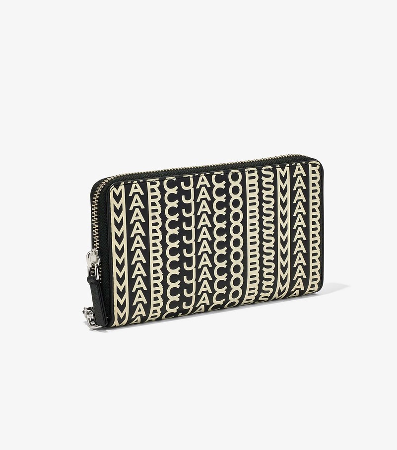 Duże Portfele Damskie Marc Jacobs Monogram Skórzane Continental Wristlet Czarne Białe | 08QFHYRAB