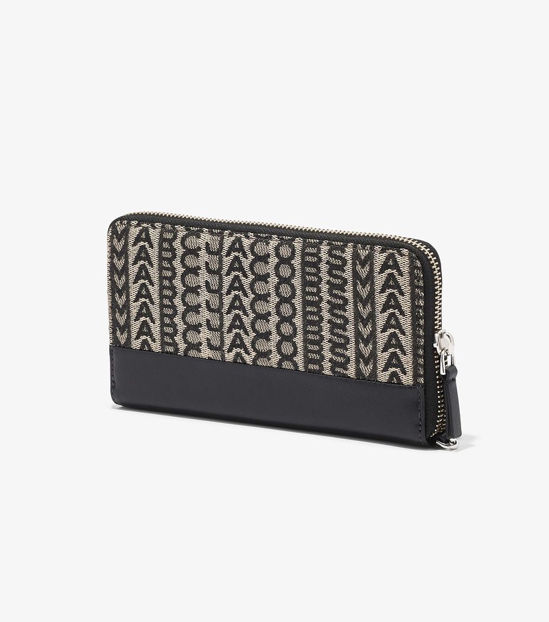 Duże Portfele Damskie Marc Jacobs Monogram Jacquard Continental Wristlet Czarne Białe | 91ESHUNZD