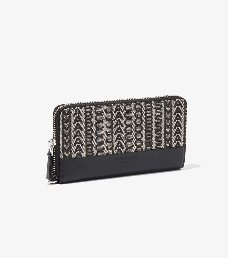 Duże Portfele Damskie Marc Jacobs Monogram Jacquard Continental Wristlet Czarne Białe | 91ESHUNZD