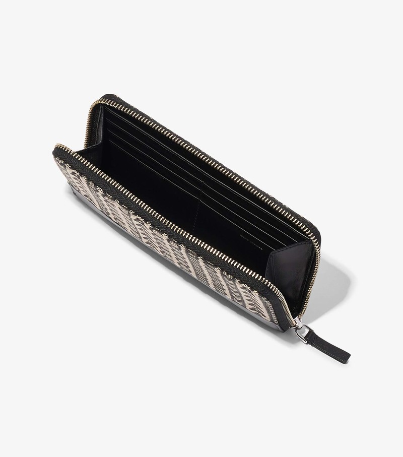 Duże Portfele Damskie Marc Jacobs Monogram Jacquard Continental Wristlet Czarne Białe | 91ESHUNZD