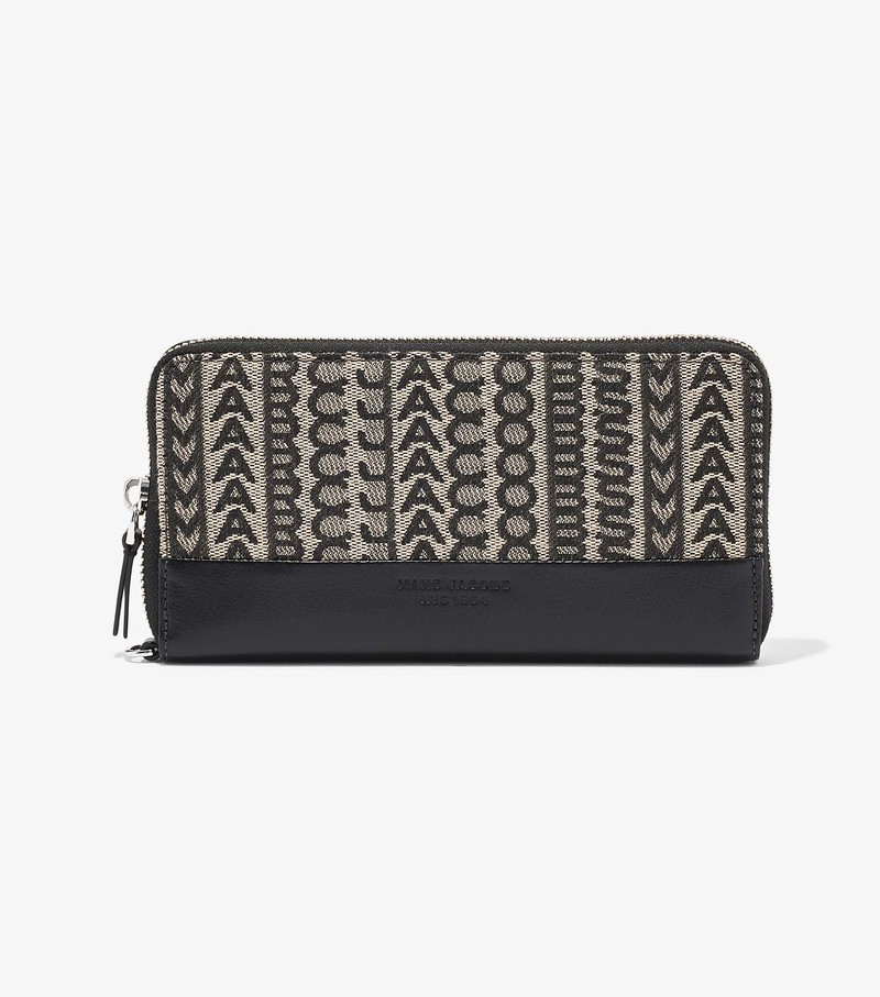 Duże Portfele Damskie Marc Jacobs Monogram Jacquard Continental Wristlet Czarne Białe | 91ESHUNZD