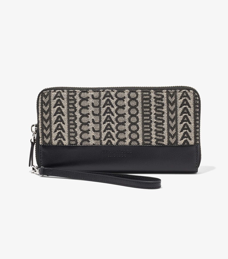 Duże Portfele Damskie Marc Jacobs Monogram Jacquard Continental Wristlet Czarne Białe | 91ESHUNZD