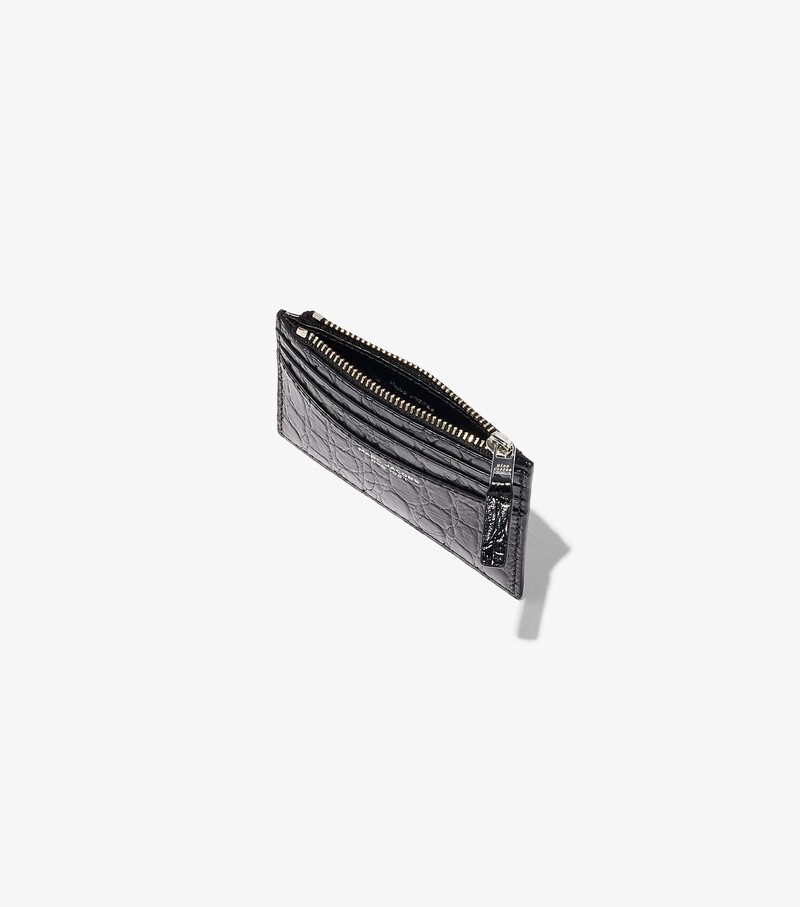 Etui Na Karty Damskie Marc Jacobs Slim 84 Croc-Embossed Zip Czarne | 50UODGTWX