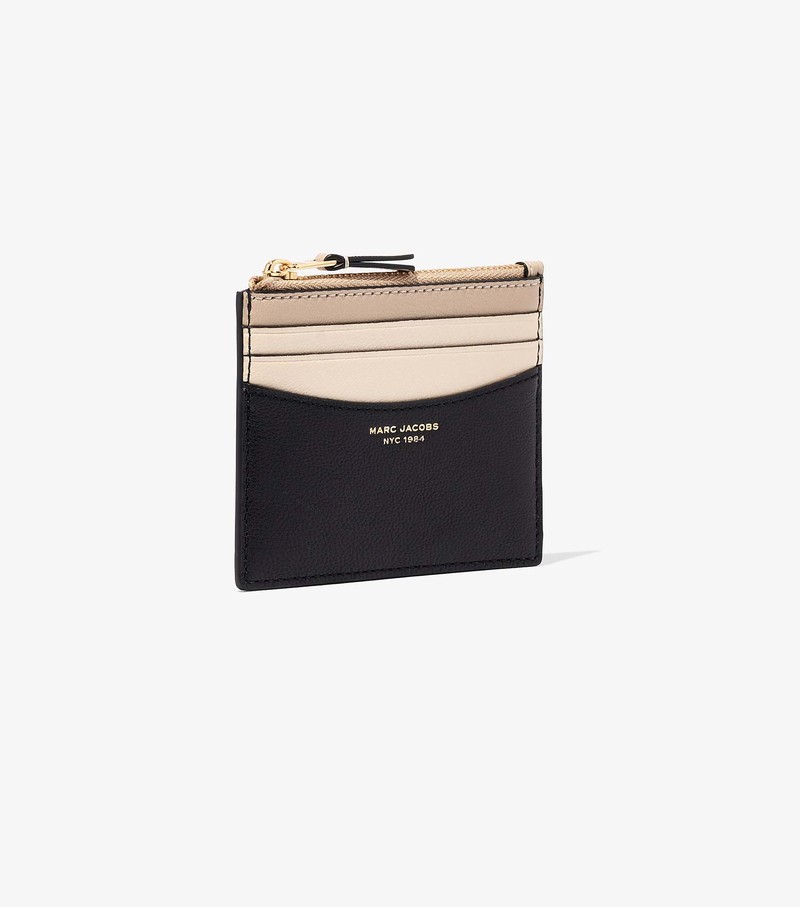 Etui Na Karty Damskie Marc Jacobs Slim 84 Colorblock Zip Czarne Beżowe | 62POIMGEL