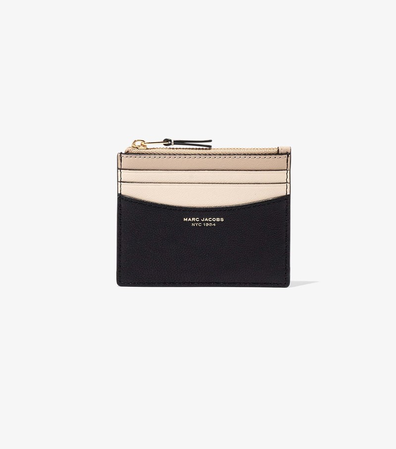 Etui Na Karty Damskie Marc Jacobs Slim 84 Colorblock Zip Czarne Beżowe | 62POIMGEL