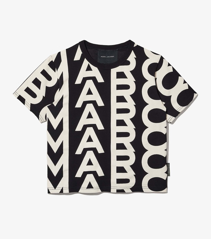 Koszulki Damskie Marc Jacobs Monogram Baby Czarne Białe | 23VKWXMCI