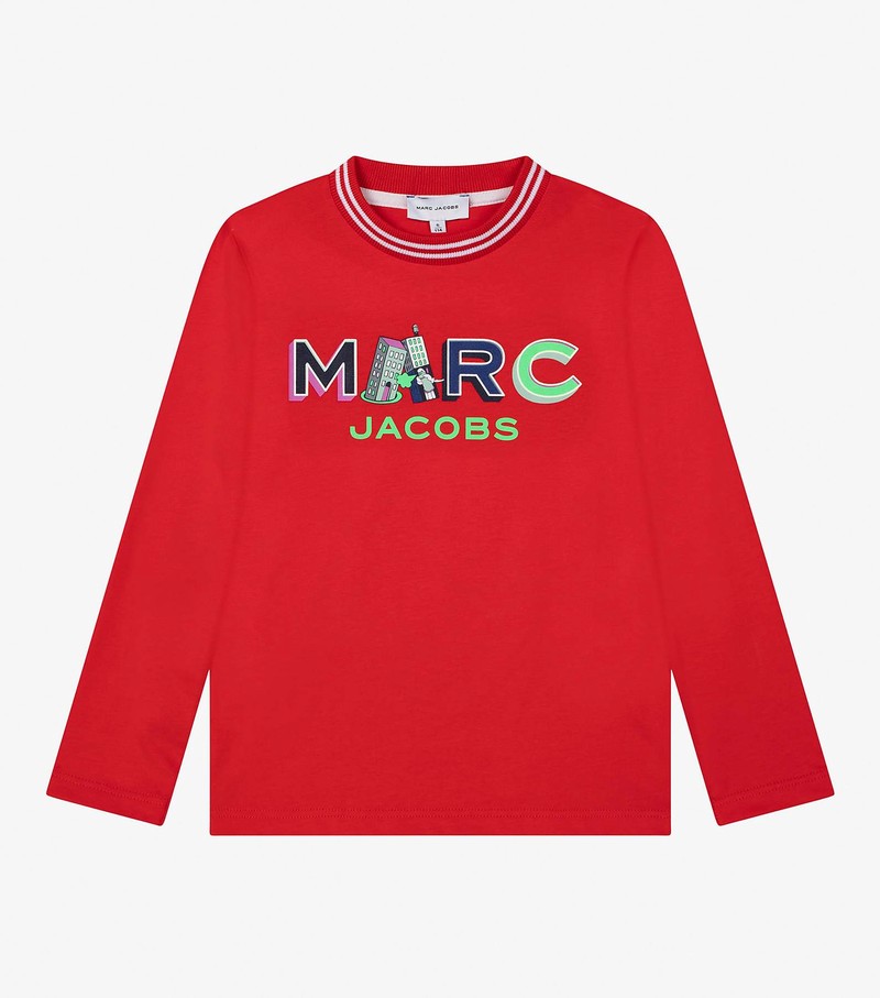 Koszulki Dziecięce Marc Jacobs Long Sleeve With Logo Detail Czerwone | 35BHEURYL