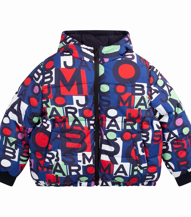 Kurtka Dziecięce Marc Jacobs Reversible Monogram Puffer Niebieskie Kolorowe | 47SAXMNDC