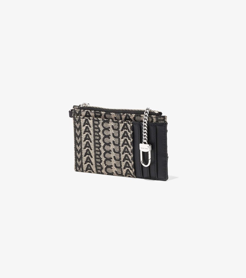 Małe Portfele Damskie Marc Jacobs Monogram Top Zip Wristlet Czarne Białe | 87UMFPAXZ