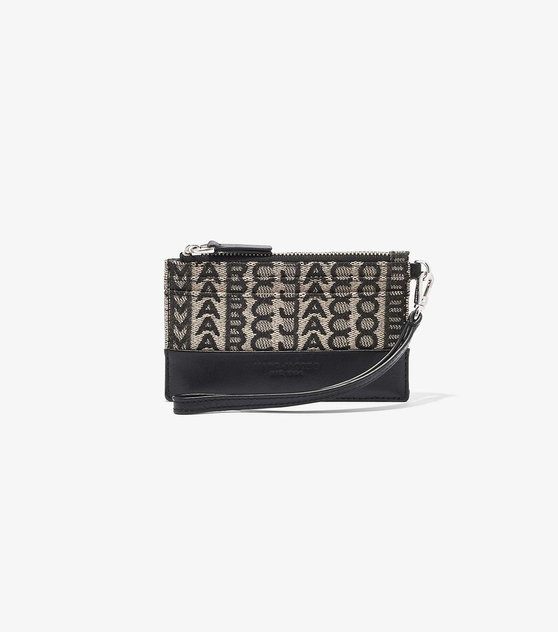 Małe Portfele Damskie Marc Jacobs Monogram Top Zip Wristlet Czarne Białe | 87UMFPAXZ