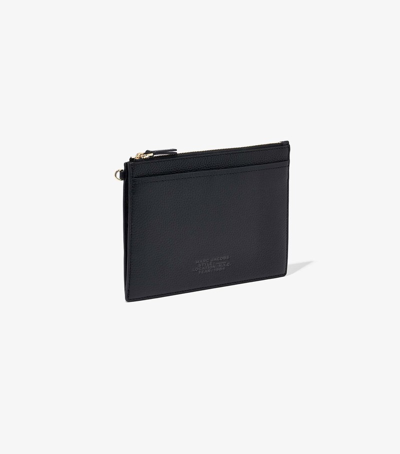 Małe Portfele Damskie Marc Jacobs Skórzane Small Wristlet Czarne | 09BYRONWV