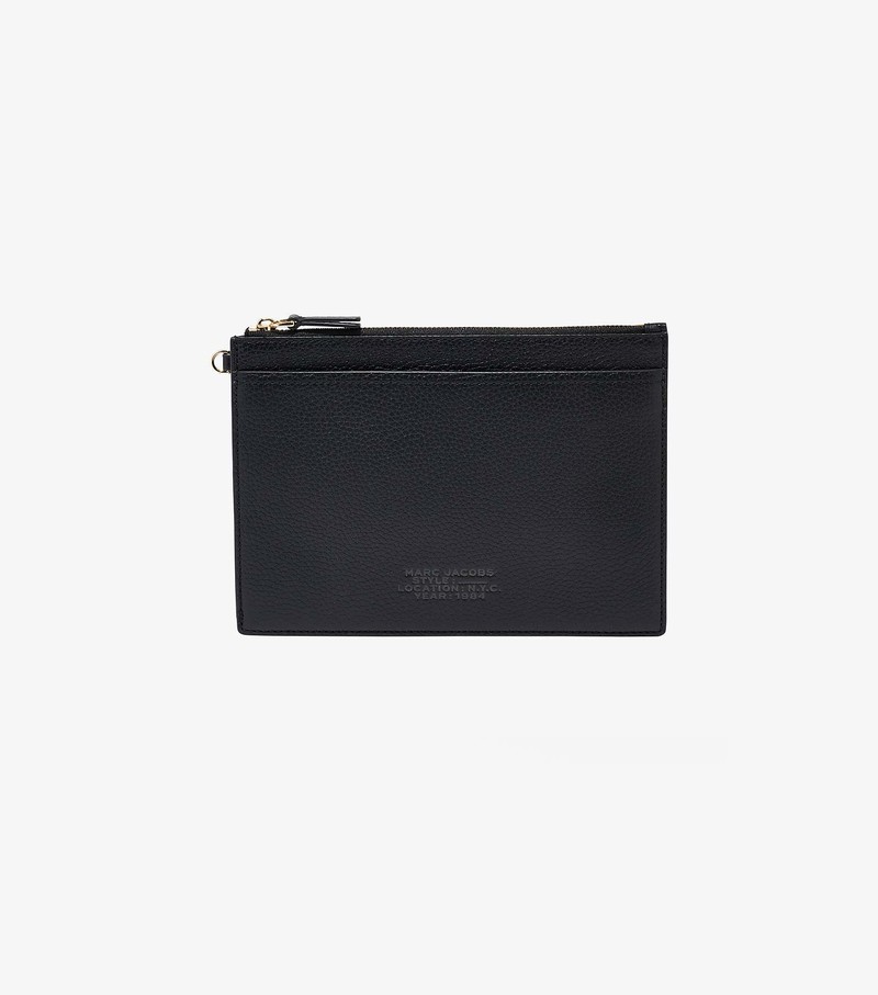 Małe Portfele Damskie Marc Jacobs Skórzane Small Wristlet Czarne | 09BYRONWV