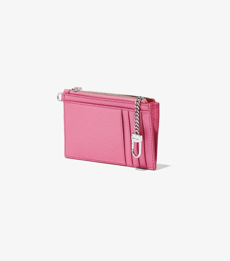 Małe Portfele Damskie Marc Jacobs Skórzane Top Zip Wristlet Różowe | 13WIAVHDN