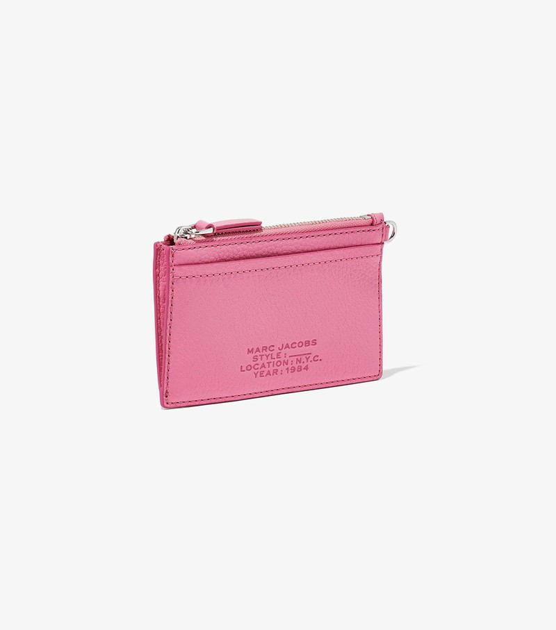 Małe Portfele Damskie Marc Jacobs Skórzane Top Zip Wristlet Różowe | 13WIAVHDN