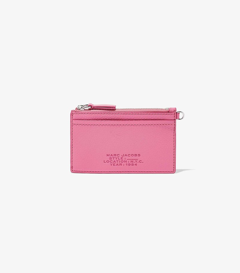 Małe Portfele Damskie Marc Jacobs Skórzane Top Zip Wristlet Różowe | 13WIAVHDN