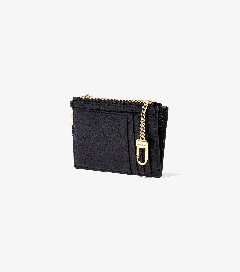 Małe Portfele Damskie Marc Jacobs Skórzane Top Zip Wristlet Czarne | 20JBXHNTG