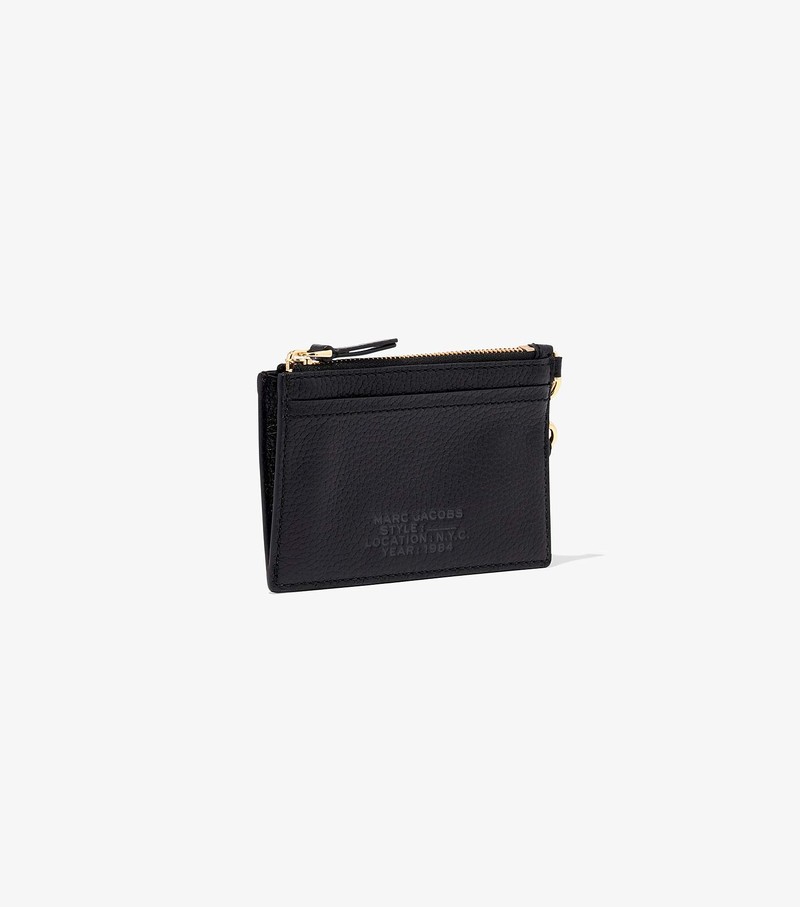 Małe Portfele Damskie Marc Jacobs Skórzane Top Zip Wristlet Czarne | 20JBXHNTG