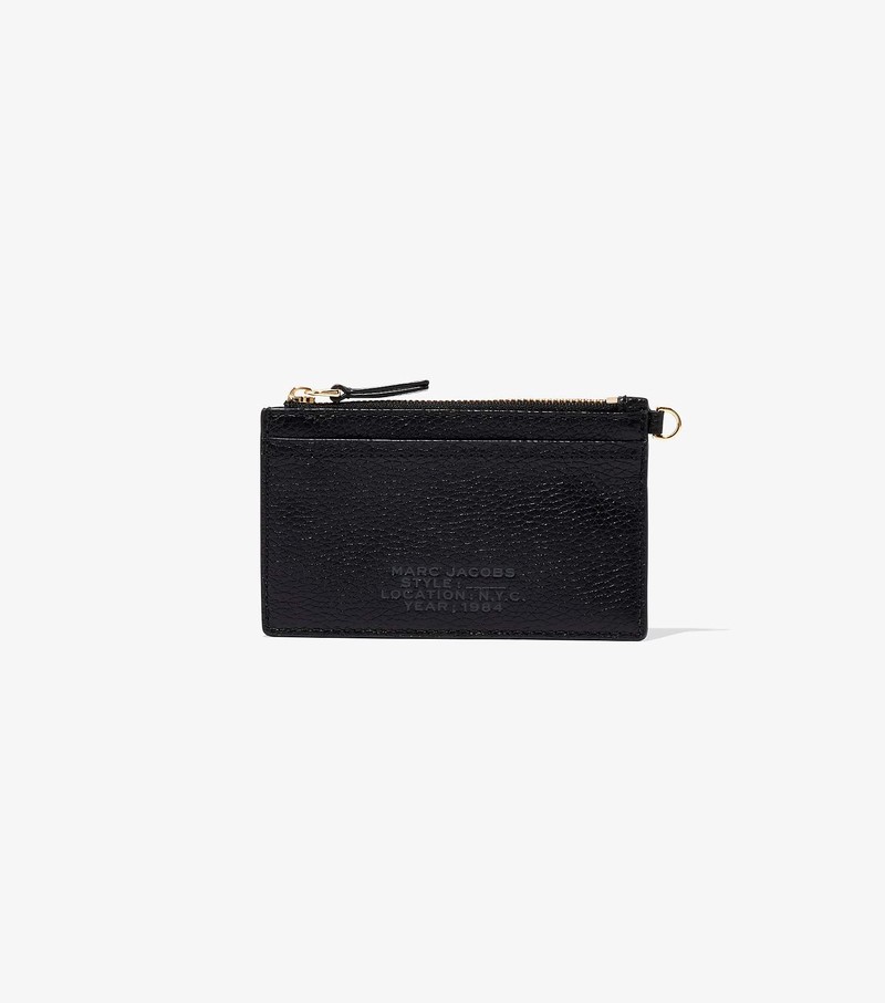 Małe Portfele Damskie Marc Jacobs Skórzane Top Zip Wristlet Czarne | 20JBXHNTG