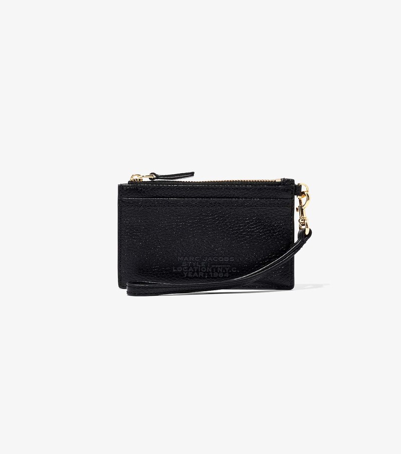 Małe Portfele Damskie Marc Jacobs Skórzane Top Zip Wristlet Czarne | 20JBXHNTG