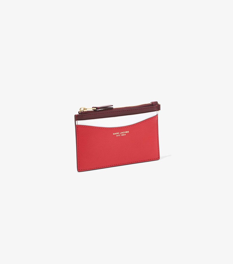 Małe Portfele Damskie Marc Jacobs Slim 84 Colorblock Top Zip Wristlet Czerwone | 20PCBNMXU