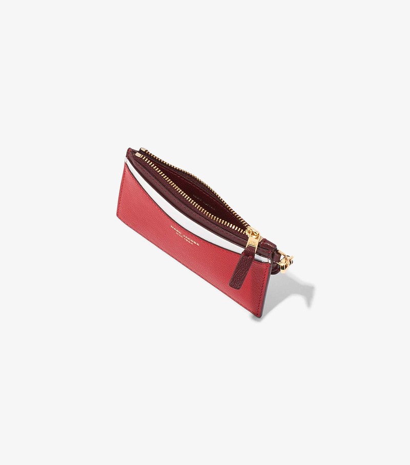 Małe Portfele Damskie Marc Jacobs Slim 84 Colorblock Top Zip Wristlet Czerwone | 20PCBNMXU