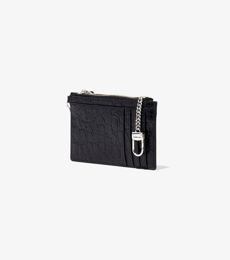 Małe Portfele Damskie Marc Jacobs Slim 84 Croc-Embossed Top Zip Wristlet Czarne | 64AMLQTCW