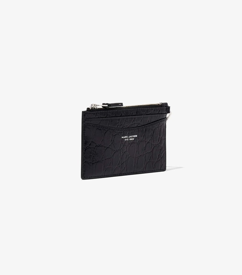 Małe Portfele Damskie Marc Jacobs Slim 84 Croc-Embossed Top Zip Wristlet Czarne | 64AMLQTCW