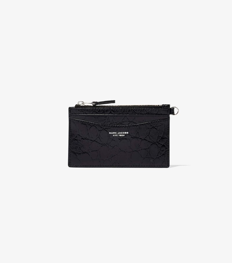 Małe Portfele Damskie Marc Jacobs Slim 84 Croc-Embossed Top Zip Wristlet Czarne | 64AMLQTCW