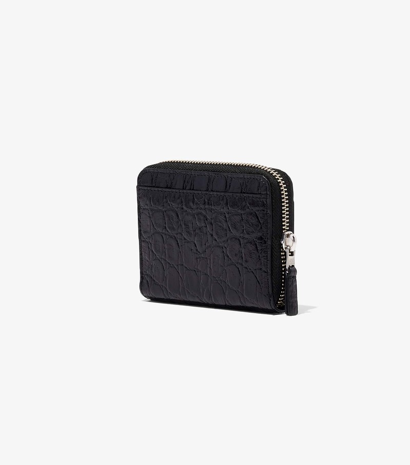 Małe Portfele Damskie Marc Jacobs Slim 84 Croc-Embossed Zip Around Czarne | 83LSGJVYF