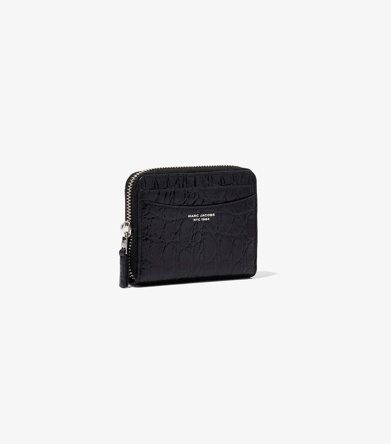 Małe Portfele Damskie Marc Jacobs Slim 84 Croc-Embossed Zip Around Czarne | 83LSGJVYF