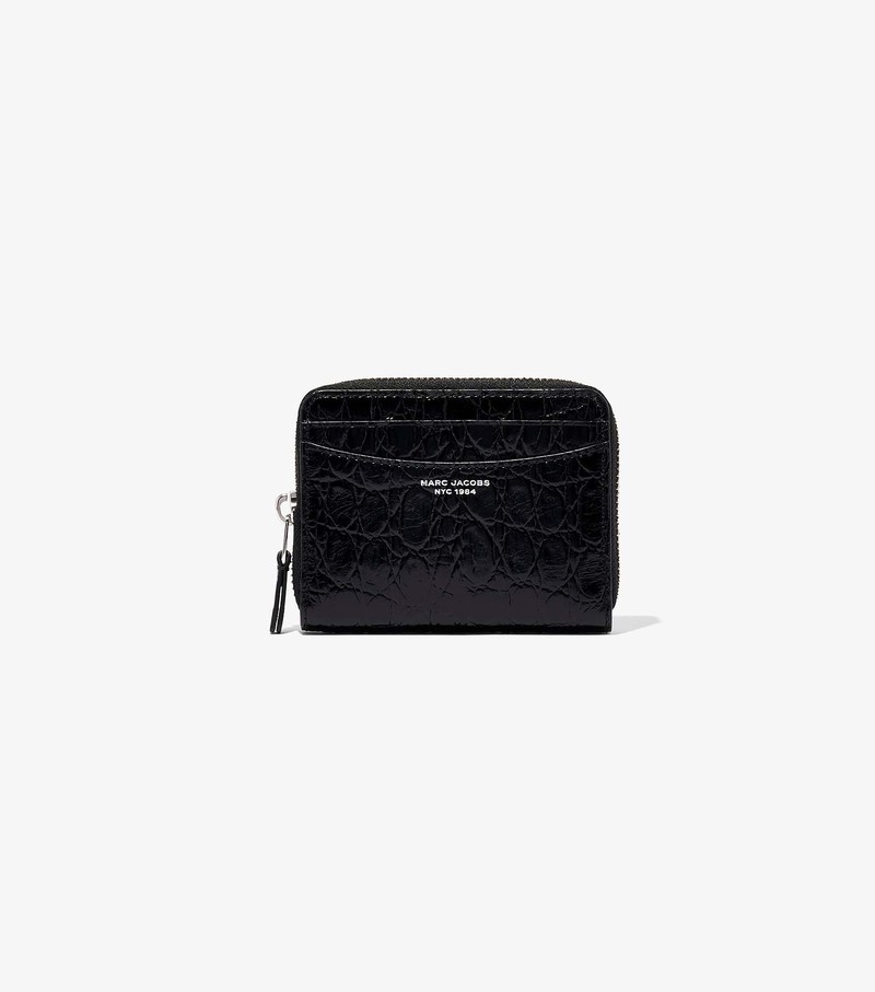 Małe Portfele Damskie Marc Jacobs Slim 84 Croc-Embossed Zip Around Czarne | 83LSGJVYF