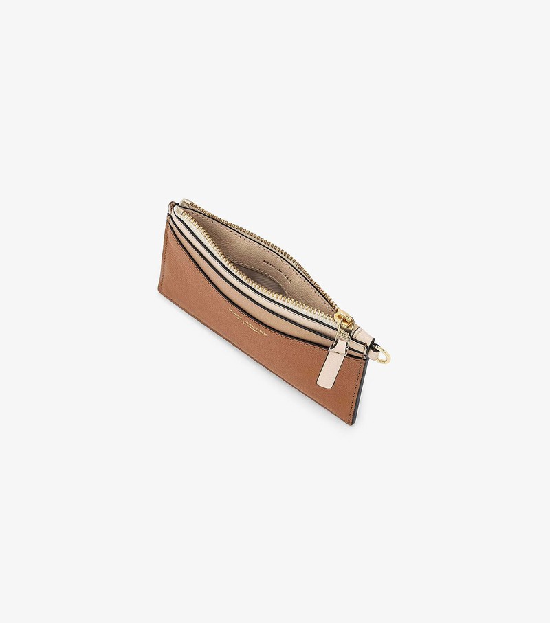 Małe Portfele Damskie Marc Jacobs Slim 84 Colorblock Top Zip Wristlet Brązowe | 97ZEVOIPT