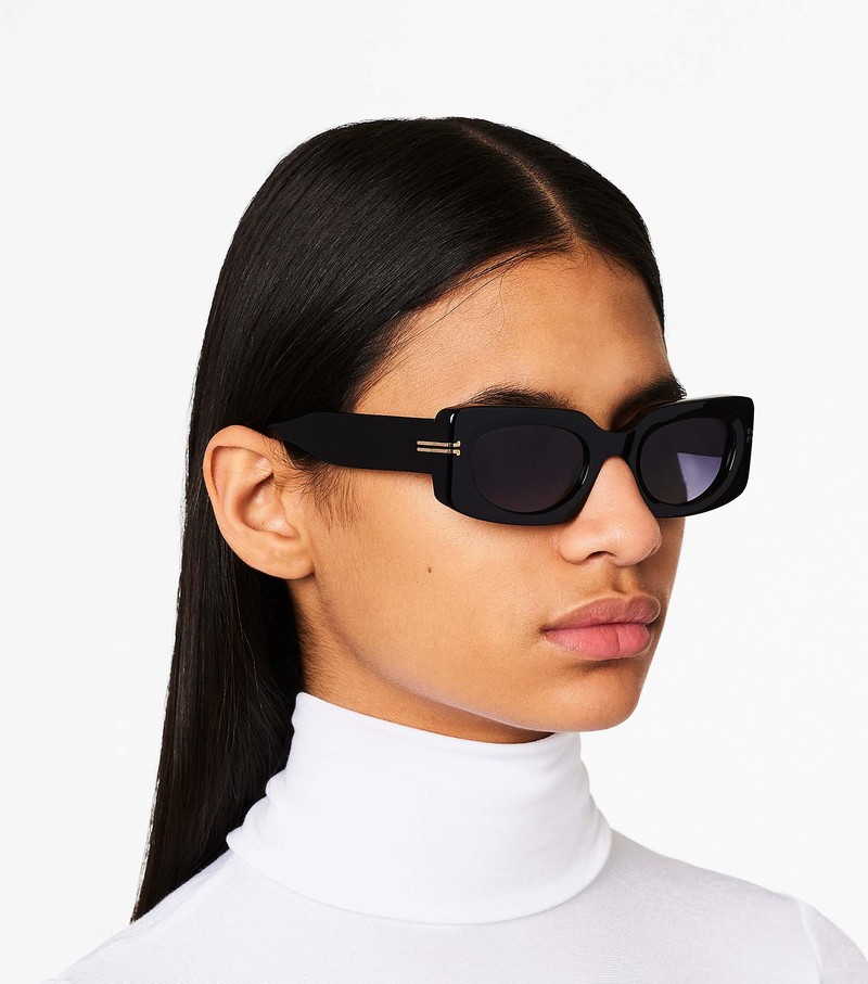 Okulary Słoneczne Damskie Marc Jacobs Icon Rectangular Czarne | 93NJQFREC