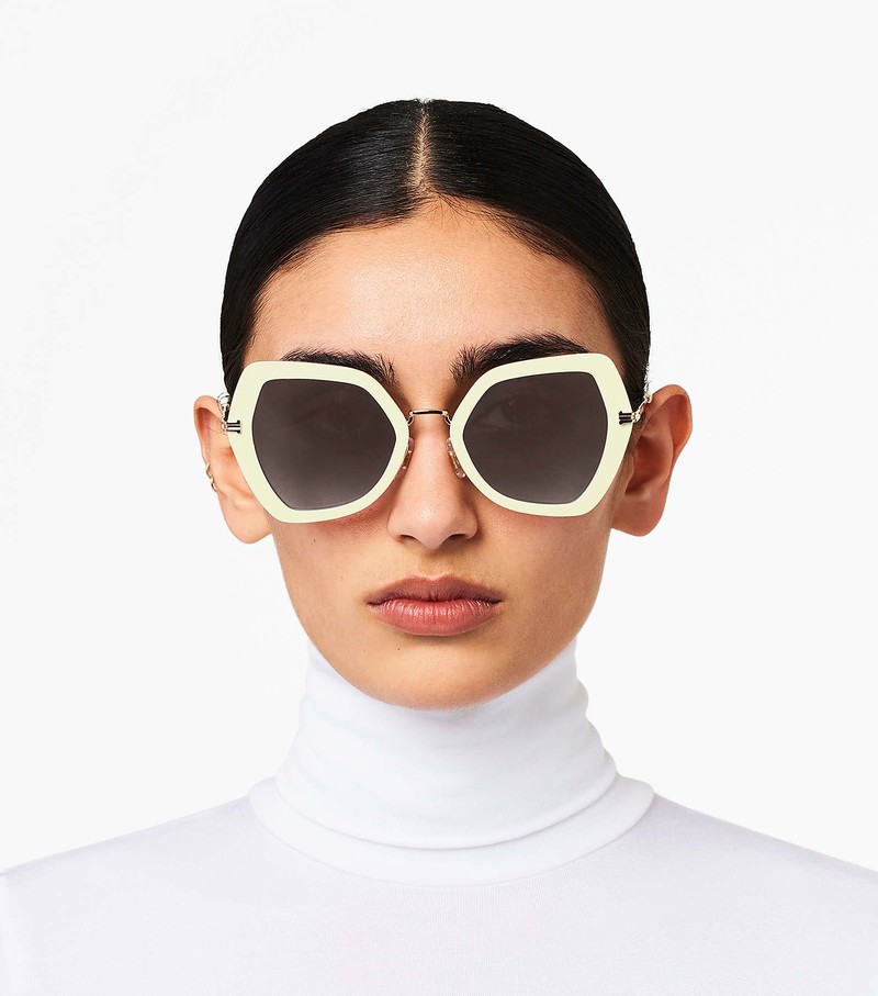 Okulary Słoneczne Damskie Marc Jacobs Icon Oversized Butterfly Czarne Białe | 95ZPKEXJF