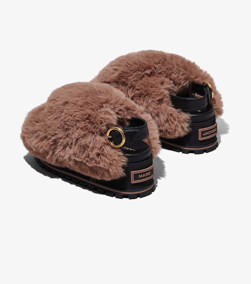 Sandały na Platformie Damskie Marc Jacobs Faux Fur Kawa | 53SRHJEKT