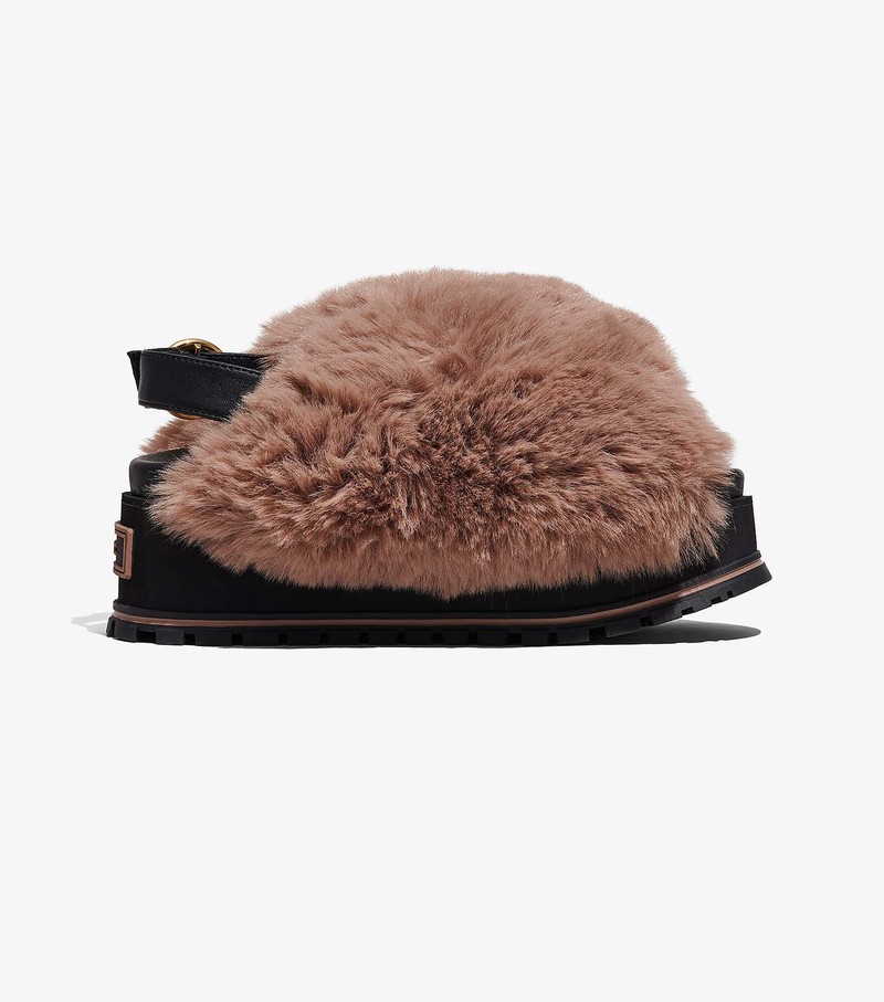 Sandały na Platformie Damskie Marc Jacobs Faux Fur Kawa | 53SRHJEKT