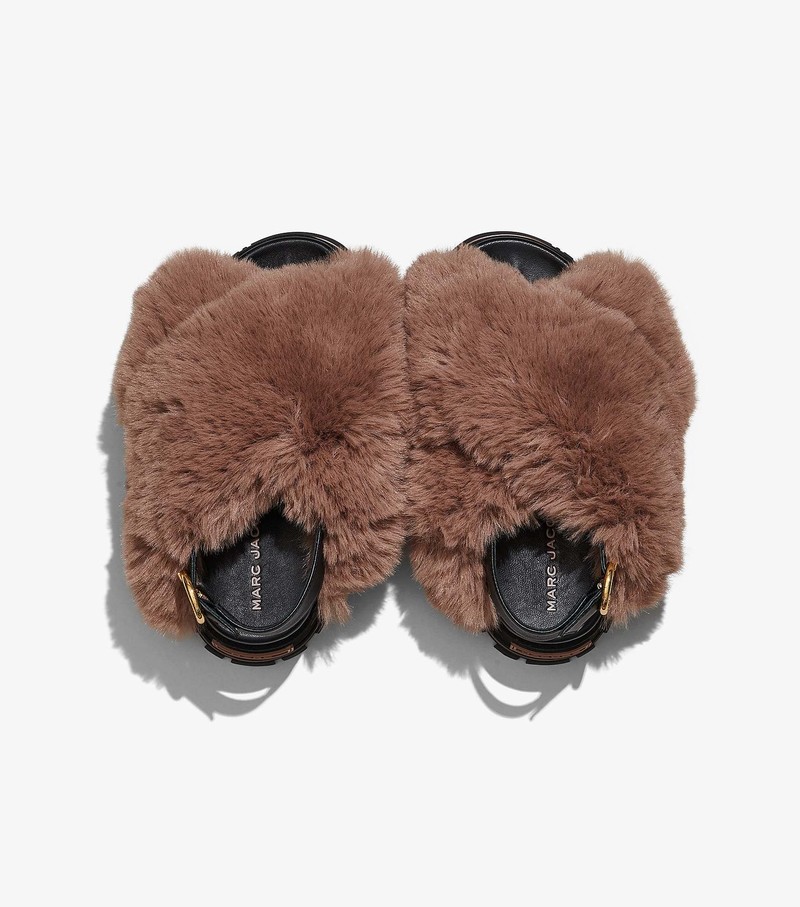 Sandały na Platformie Damskie Marc Jacobs Faux Fur Kawa | 53SRHJEKT