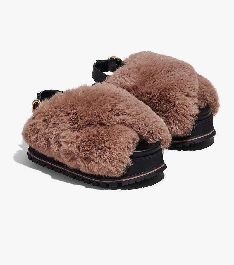 Sandały na Platformie Damskie Marc Jacobs Faux Fur Kawa | 53SRHJEKT