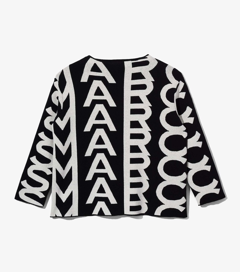 Sweater Damskie Marc Jacobs Monogram Oversized Knit Jumper Czarne Białe | 08VUDGEBA