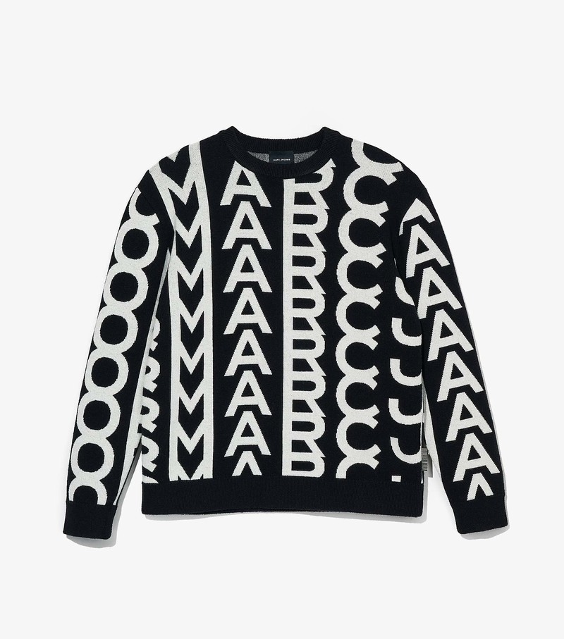 Sweater Damskie Marc Jacobs Monogram Oversized Crewneck Czarne Białe | 21UZBLGCY