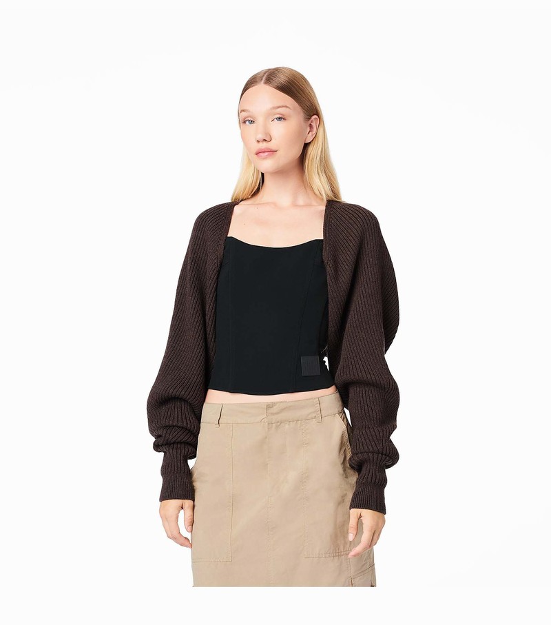 Sweater Damskie Marc Jacobs Żebrowany Bolero Cardigan Brązowe | 17OJAXTGI