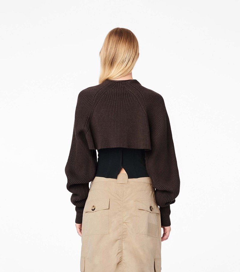 Sweater Damskie Marc Jacobs Żebrowany Bolero Cardigan Brązowe | 17OJAXTGI