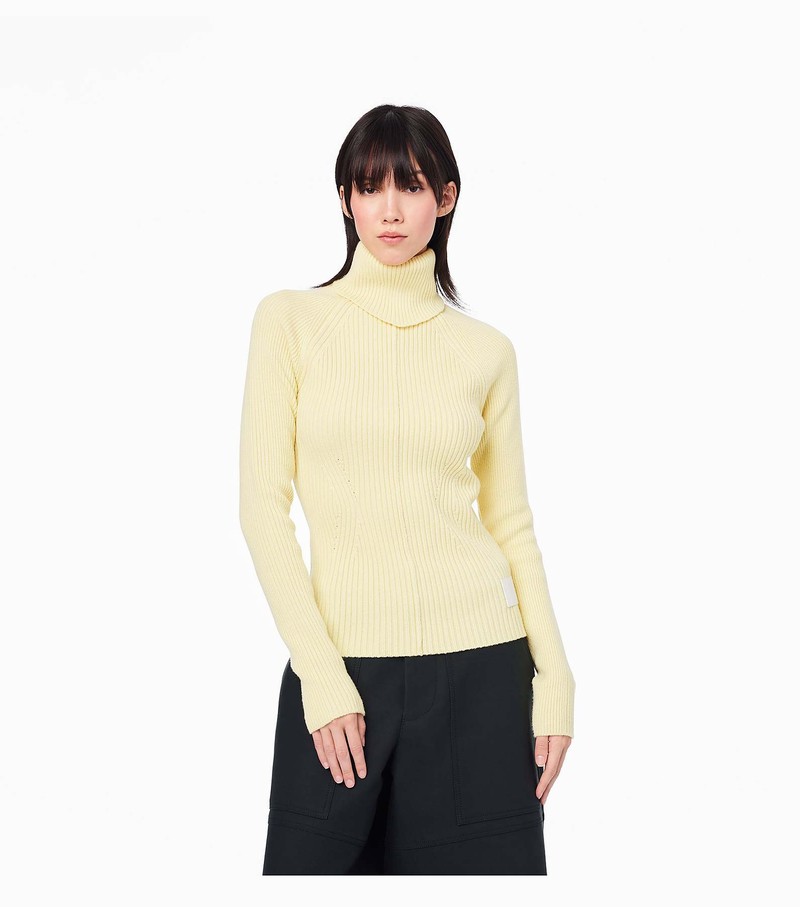 Sweater Damskie Marc Jacobs Żebrowany Turtleneck Białe | 09UKQJZAM